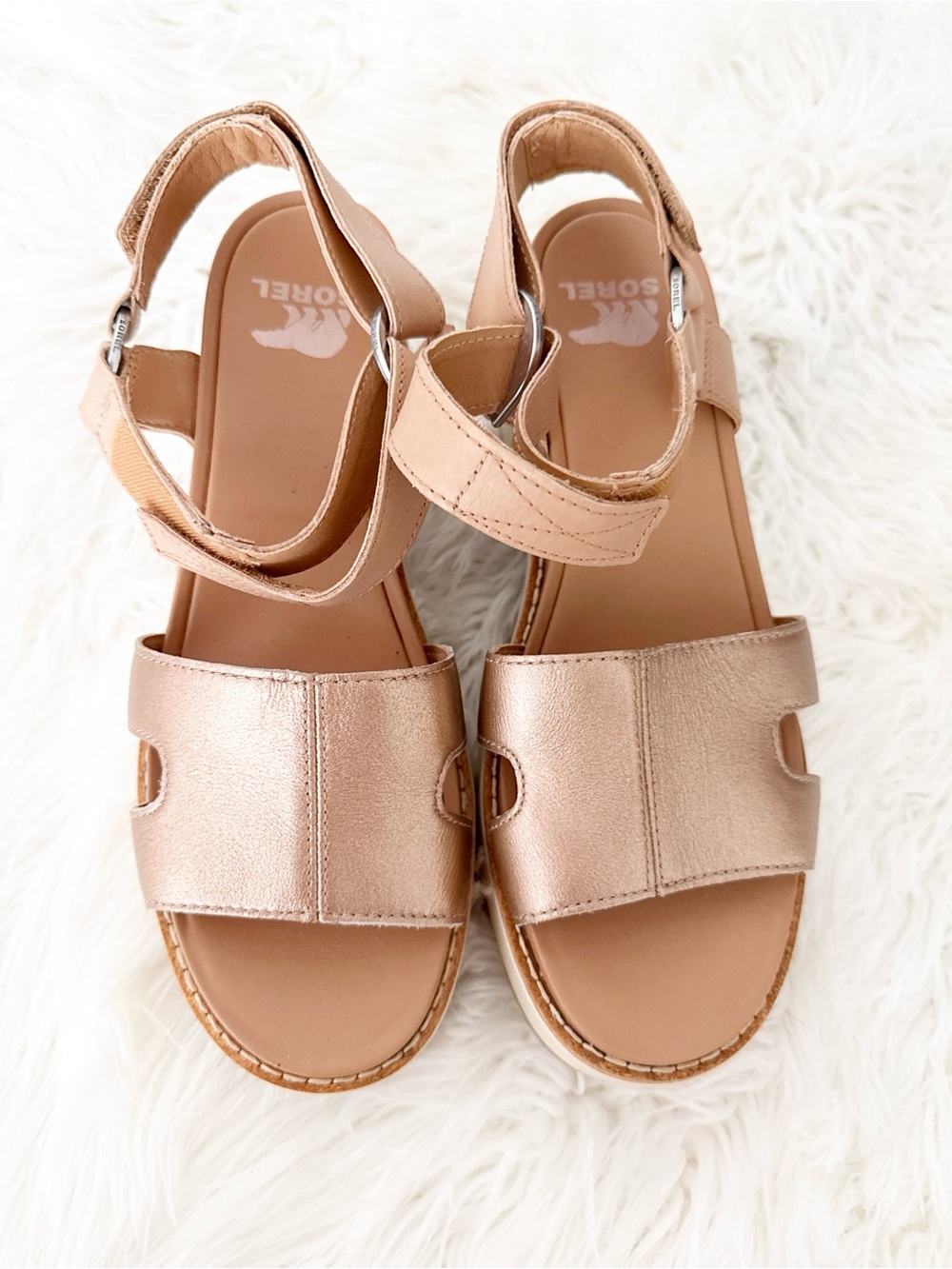 Sorel Metallic Rose Gold Ankle-Strap Sandals
